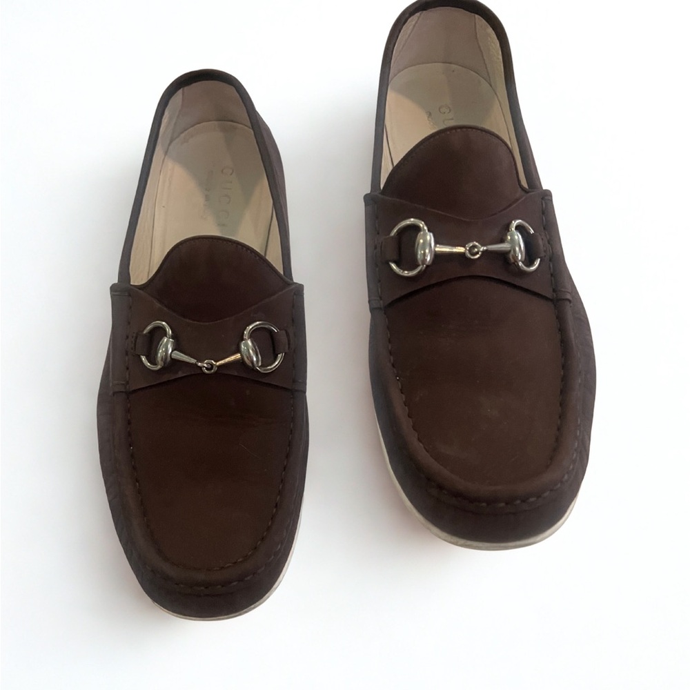 Gucci Dark Brown Leather Loafers with classic Silver/ Gunmetal Horsebit Hardwa